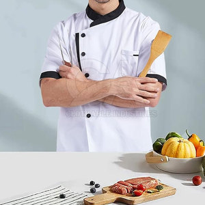 Catering Chef <b>Jacket</b> 100% Polyester Knitted Durable <b>Short</b> <b>Sleeve</b> Kitchen Workwear Double Row Button Closure Restaurant Hotel - Product Image 6