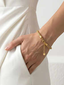 Bracelet en chaîne maillée plaqué or pour femme, style classique, bijoux en alliage, cadeau - Product Image 2