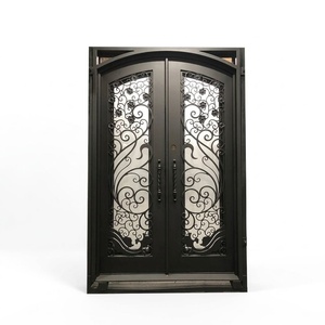 Puertas Dobles de Hierro Forjado Personalizadas, Puerta Batiente de Acero Estilo Victoriano para Exteriores, Puerta de Entrada Forjada a Mano, Acabado Anti-Robo, KHP para Exteriores - Product Image 1