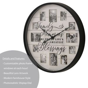 Orologio da Parete con Cornice Portafoto Ispirato al Stile Rustico, Design Silenzioso in Resina - Product Image 4