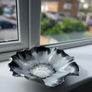 <b>Large</b> Resin <b>Bowl</b>: Handmade Silver Leaf Trinket Dish - Product Image 1