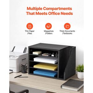 Organizzatore da Ufficio in Legno a 4 Scomparti per Documenti e Lettere con Vassoi Verticali Laterali Rimovibili - Product Image 5