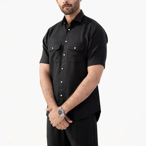 Men's Resort Wear Matching Shirt Trousers Set 100% Cotton Solid <b>Elastic</b> Waist Breathable Lightweight Summer Casual Fashion - Product Image 4