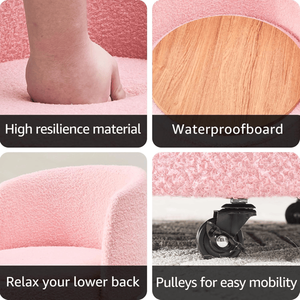 Comodo Pouf Rotondo Convertibile con Copertura in Velluto Teddy Rosa e Ruote per Uso come Sgabello da Toeletta o in Cucina - Product Image 5