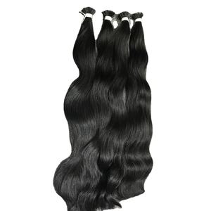 Extensiones de cabello humano ondulado natural con nano anillos a precio de venta al por mayor 100% natural liso negro natural - Product Image 1
