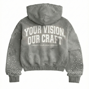 Sudadera con capucha de algodón de alta calidad de 400 g/m², extragrande, de corte holgado y corto, con cremallera, personalizada, con pedrería, fabricante de sudaderas con cremallera. - Product Image 2