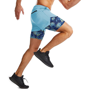 Pantalones Cortos Deportivos Azul Cielo para Hombre, 2 en 1, de Lona Antiarrugas, Resistentes al Viento, Transpirables, con Cintura Elástica, Forro Estampado, para Entrenamiento - Product Image 5