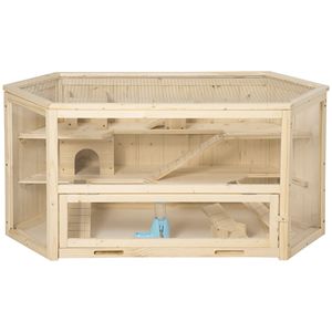 Grande cage à hamster en bois à 3 niveaux avec toboggan d'activités, échelle et gamelle pour l'élevage des petits animaux - Product Image 1