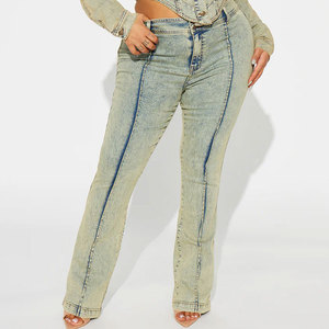 Jean en denim pour femme de haute qualité 2026 avec poches latérales, coupe évasée large, couleur gris, modèle bootcut personnalisé - Product Image 2