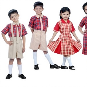 Uniforme escolar de primaria, conjunto de camisa y vestido a cuadros de algodón tejido para niños y niñas, ropa escolar infantil - Product Image 6