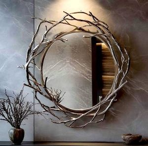 Round Wooden Branch Framed Wall <b>Mirror</b> Rustic Handmade Decorative <b>Mirror</b> - Product Image 1