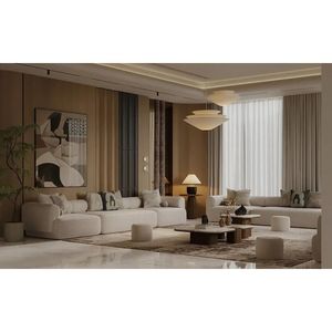 Modern Minimalist Solid Teak Wood Tufted Eco-Friendly Luxury Boucle 3 Seater Large Couches Sectional Living Room Furniture - Product Image 1