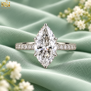 แหวนหมั้นเพชรทรงมาร์คีส์ เพชรเลี้ยงในห้องปฏิบัติการ ทองคำแท้ 9K/14K/18K ดีไซน์วงแหวนแบบฝังเพชรรอบวง พร้อมดีไซน์วงแหวนซ่อนรอบเพชร แหวนแต่งงานสุดหรู สี DEF - Product Image 2