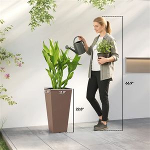 Set di 2 Vasi e Fioriere in Plastica Marrone - Product Image 4