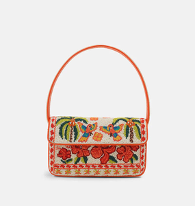 Sac à main bandoulière artisanal en perles de rocaille, broderie, multi-usages, fait main, classique, en coton, motif floral, avec sangle réglable - Product Image 3