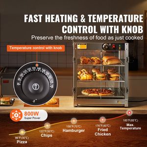 Scaldavivande Commerciale a 3 Livelli da 800W con Controllo Automatico della Temperatura, Migliora la Presentazione degli Alimenti con Illuminazione da 86-185°F - Product Image 2