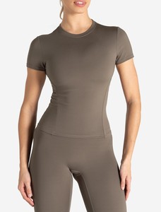 Camiseta de Manga Corta para Mujer, Cuello Redondo, Color Sólido, Corte Ajustado, Tejido Transpirable, Spandex, Poliéster, Estilo Minimalista, para Todas las Temporadas - Product Image 4