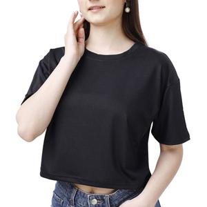 T-shirts courts décontractés à manches mi-longues et épaules tombantes, personnalisables avec logo, coupe oversize, pour femmes - Vente en gros - Product Image 1