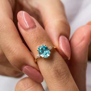 Anillo Ovalado de Plata de Ley 925 Chapado en Oro de 14K con Topacio Azul, Piedra de Nacimiento de Agosto, Regalo Elegante para Ella, Boda - Product Image 5