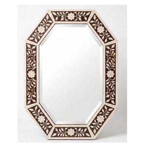 Miroir mural ovale à motif géométrique, cadre en bois, miroir mural décoratif pour chambre à coucher, salon, couloir, accent décoratif - Product Image 6