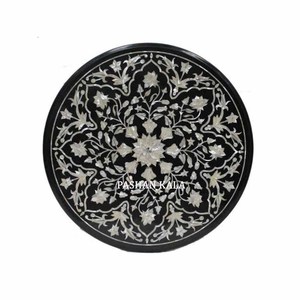 <b>Round</b> Shape Handmade Polished Pietra Dura <b>White</b> Marble Inlay <b>Table</b> Top Use For Tea And Coffee <b>Table</b> Top Indian Wholesaler - Product Image 2