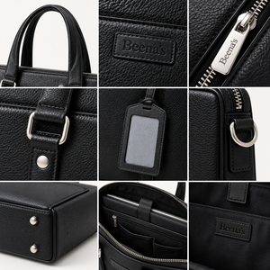 Sac à bandoulière pour ordinateur portable en cuir véritable noir, mallette rigide, style classique, sangle réglable, plusieurs poches pour le travail, les voyages et le quotidien - Product Image 3