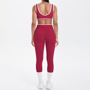 Conjuntos Deportivos para Mujer, Transpirables, de Spandex/Nailon, Bra y Leggings para Yoga, Ejercicio y Fitness, Colores Contrastantes, Diseño Cruzado - Product Image 2