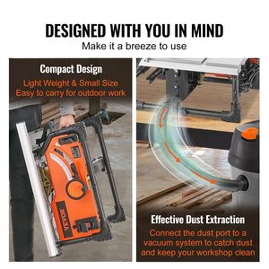 Sierra de Mesa Portátil Compacta de 10 Pulgadas para Obras de Construcción, 15 Amperios, con Hoja de 40 Dientes, Capacidad Máxima de Corte de 25 Pulgadas, Velocidad de Corte de 4500 RPM para Trabajos en Madera - Product Image 5