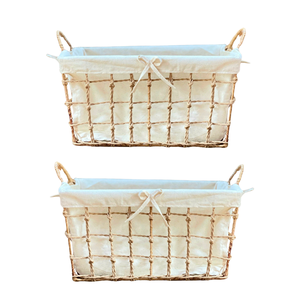 Panier de rangement de haute qualité en jacinthe d'eau naturelle, jonc de mer, rotin et bambou, avec cadre et doublure en coton, bac de rangement pour étagère - Product Image 1
