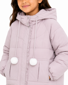 Chaqueta Acolchada de Invierno para Niñas Livster, Color Rosa Claro, con Estampado, Capucha con Cordón Ajustable y Cremallera Frontal Completa - Product Image 4