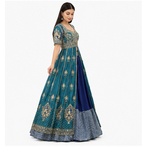 Women's Royal Afghan Kuchi Dress With Traditional <b>Blue</b> Accents Heavy Embroidered Gown For Special Events Afghan Kuchi Dress - Product Image 2