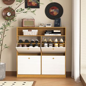 Scarpiera Autoportante con 4 Cassetti a Ribalta e Maniglia in Legno, Organizzatore per Scarpe, Mobile in Legno - Product Image 4