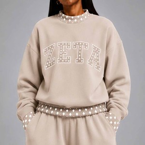 Zeta Premium <b>Mock</b> <b>Neck</b> Sweatshirt Women Men Ladies Unisex Ribbed Cuff Polka Dot Gingham Patch Clothing - Product Image 4