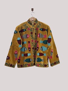 Chaqueta de terciopelo bordada a mano con cuello mandarín, manga larga, estampado animal, talla grande, abrigo de otoño para mujer - Product Image 1