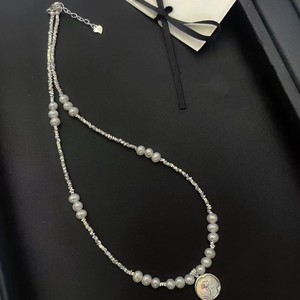 Collier en argent 925 avec perle d'eau douce Relief Rose 4-5 mm presque ronde avec pendentif ciel étoilé sans défaut - Product Image 1