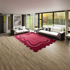 Tapis moderne de luxe à motifs abstraits en laine et soie tufté à la main |   Tapis antidérapant rouge fait main, adapté aux animaux domestiques, MOQ 1 pièce - Product Image 1