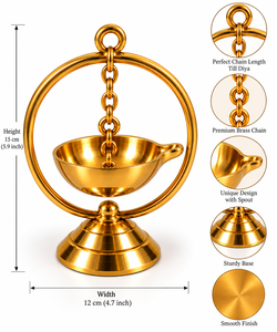 Handcrafted Brass Hanging Diya Traditional Indian <b>Oil</b> <b>Lamp</b> Decorative Pooja Prayer <b>Lamp</b> Temple Home Decor - Product Image 3