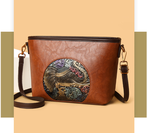 Bolso bandolera suave de cuero PU con estampado de elefante para mujer, bolso de hombro con correa larga, estampado de animales vintage, con cremallera, impermeable - Product Image 1