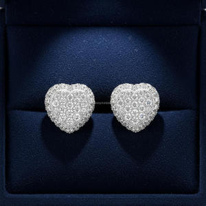 Luxury 925 <b>Sterling</b> <b>Silver</b> Moissanite Diamond Heart <b>Stud</b> <b>Earrings</b> With Double Layer Sparkling Stones For Wholesale Buyers - Product Image 1