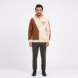 Sweat à capuche zippé intégral pour homme, écologique, taille XS, en molleton de coton et polyester, color block, impression en relief personnalisée, streetwear, sportswear, marque privée - Product Image 1
