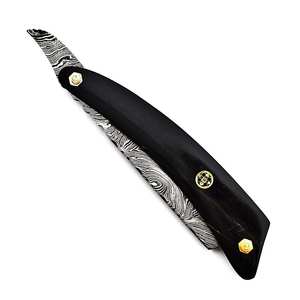 Rasoir de barbier pour homme IKZARSA avec lame en acier Damas, manche en corne de buffle noir, rasoir à lame unique pour le visage et le corps, usage professionnel - Product Image 1