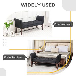 Panca Nera Imbottita per Camera da Letto e Ingresso con Design Trapuntato a Bottoni, Panca Finale per Letto con Braccioli e Gambe in Legno Massello per Soggiorno - Product Image 4
