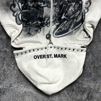 Sweat à capuche zippé personnalisé épais brodé unisexe, vêtement de sport écologique en jersey, avec strass thermocollés, effet délavé soleil et délavé à l'acide
