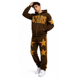 Conjunto de Sudadera con Capucha y Pantalones de Chándal de Felpa Francesa Suave, 100% Algodón, Corte Holgado, con Cremallera Completa, Estilo Desgastado, para Jogging - Product Image 4