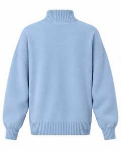 Suéter de Cuello Alto Azul Claro para Mujer, Marca EXONE INDUSTRIES, Manga Larga, Casual, Tejido de Punto, Color Sólido, 100% Acrílico, 280g, Otoño - Product Image 3