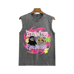 Fournisseur OEM de vêtements de sport et de gym style urbain, faible MOQ, expédition rapide, débardeur vintage délavé à col rond sans manches, débardeur personnalisé délavé à l'acide - Product Image 5