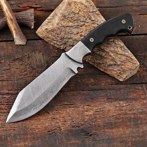 Cuchillo Bowie de Hoja Fija de Acero de Damasco Forjado a Mano con Funda, Cuchillo de Caza y Camping OEM Personalizado de Espiga Completa con Mango de Micarta - Product Image 3