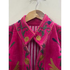 Veste en coton pour femme, style bohème, à col mandarin, manches longues, motif cœur, en velours tricoté brodé à la main, automne/hiver - Product Image 3