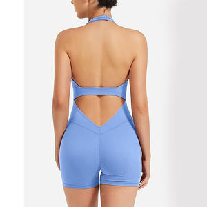 Mono de yoga para mujer con cinturón, mezcla de nailon y elastano, de una pieza, manga corta, largo completo, con tirantes desmontables. - Product Image 4