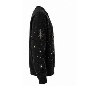 Sudadera Unisex Negra con Estampado de Estrellas y Luna con Pedrería, Cuello Redondo, Informal, Tejida, Corte Regular, para Otoño - Product Image 3